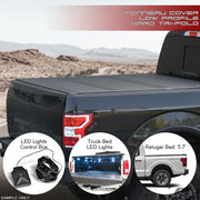 22-24 F150 Lightning 5.6 Bed Lo Pro Aluminum Hard Tri Fold Tonneau Cover+LED