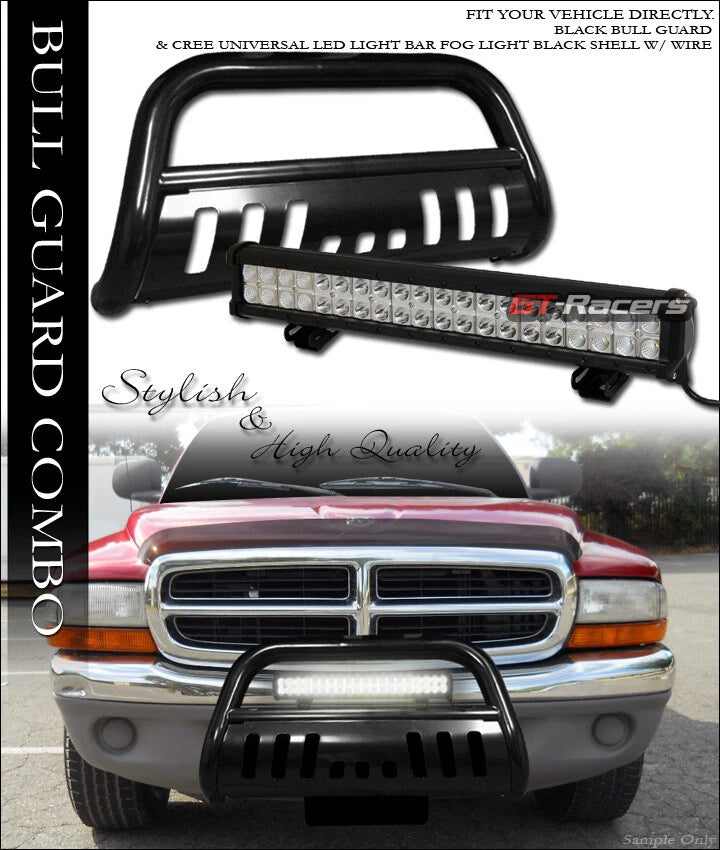 Blk Bull Bar Brush Bumper Grill Guard+120W CREE LED Light 05-11 Dodge Dakota