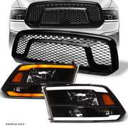 Switchback Sequential 13-18 Ram 1500 Blk LED Headlights Am+Rebel Mesh Grille