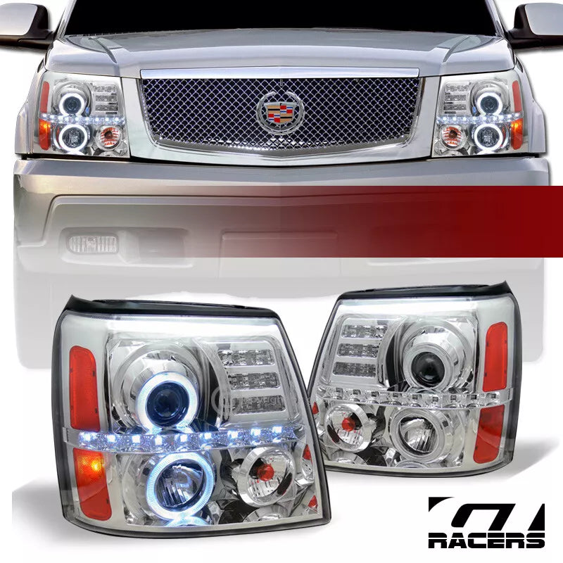 2002-2006 Cadillac Escalade Chrome Housing LED Halo Projector Headlights Amb