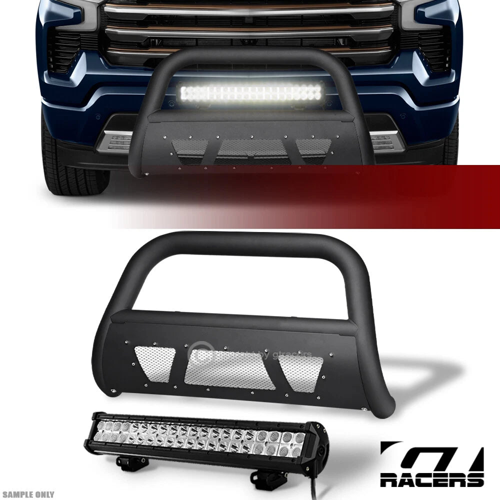 19-21 Silverado/Sierra 1500 Matte Black Studded Mesh Bull Bar+120W LED Light