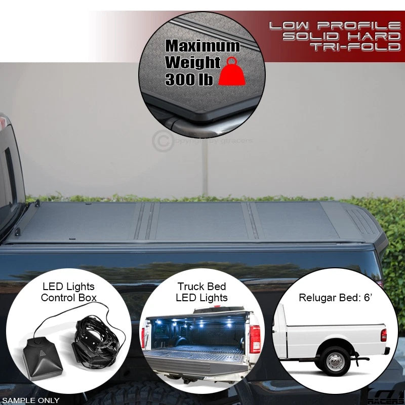 1983-2011 Ranger/B-Series 6' Bed Low Profile Hard Tri Fold Tonneau Cover+LED