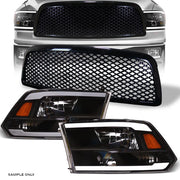 2009-2012 Dodge Ram 1500 Blk LED Tube Bar Headlights Amber+Mesh Front Grille