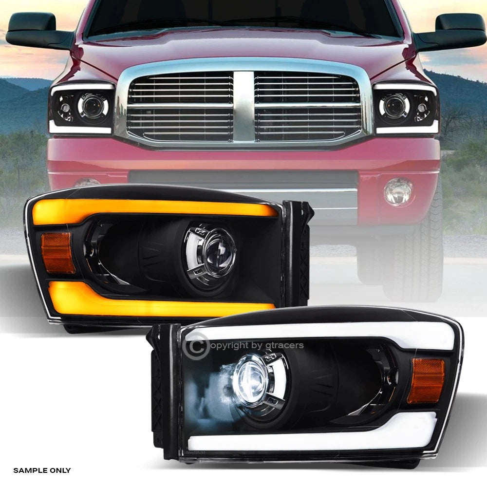 Switchback Sequential 06-09 Ram Blk Full LED Projector Headlights+Strip Bar