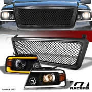 04-08 F150 Blk Sequential LED Tube Projector Headlights Am+Matte Mesh Grille