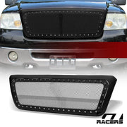 2004-2008 Ford F150 Matte Blk Rivet Bolt Steel Mesh Front Hood Bumper Grille