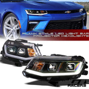 2016-2018 Chevy Camaro Matte Blk DRL LED Strip Tube Bar Projector Headlights