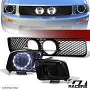 2005-2009 Ford Mustang GT Halo LED Smoke Headlights+Black Mesh Front Grille