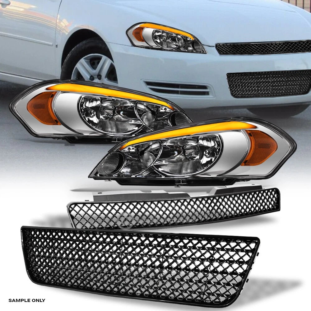Sequential 06-13 Impala Chrome LED Headlights+Blk Up & Lo M Grill
