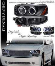 Blk Halo Led Projector Headlights+Bumper Signal Jy 00-06 Sierra Yukon Denali