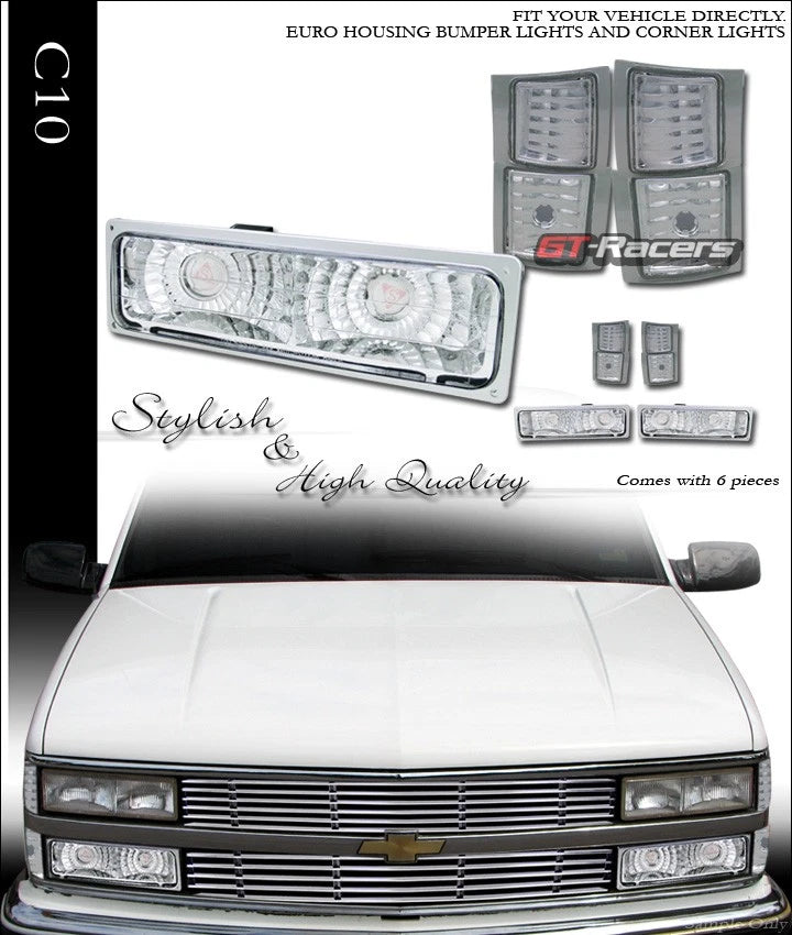 Chrome Signal Bumper+Corner Lights Lamp Yd 1994-2000 Chevy C10 C/K Truck/Suv
