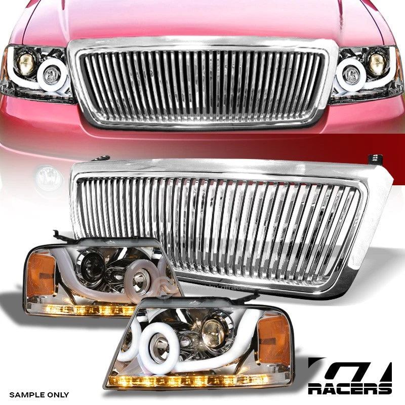 04-08 F150 Chrome Halo Sequential LED Tube Projector Headlights Am+V Grille