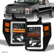 Sequential 2008-2010 Ford F250/F350 Superduty Blk Headlights w/LED Tube Bar