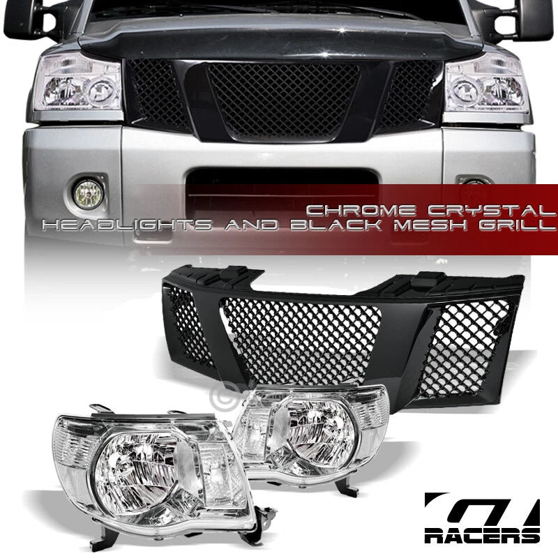 2004-2007 Nissan Titan/Armada Chrome Headlights Signal+Blk Mesh Front Grille