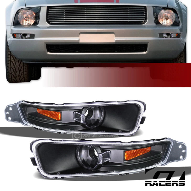 2005-2009 Mustang Black Amber Front Parking Bumper Lights Corner Lamps Jy