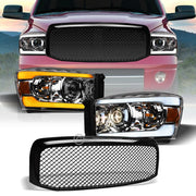 Switchback Sequential 06-09 Ram Chrome LED Bar Pro Headlights+Blk Mesh Grill