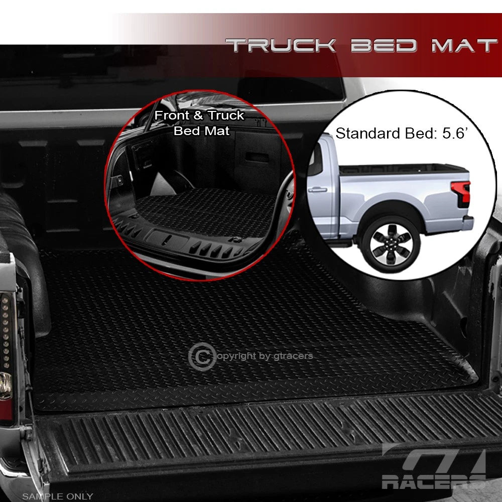2022-2024 F150 EV 5.6 Ft Black Rubber Diamond Front+Rear Truck Bed Mat Liner