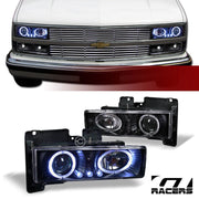 1988-2000 Chevy C10 CK C/K Silverado Black Halo LED Projector Headlights k2