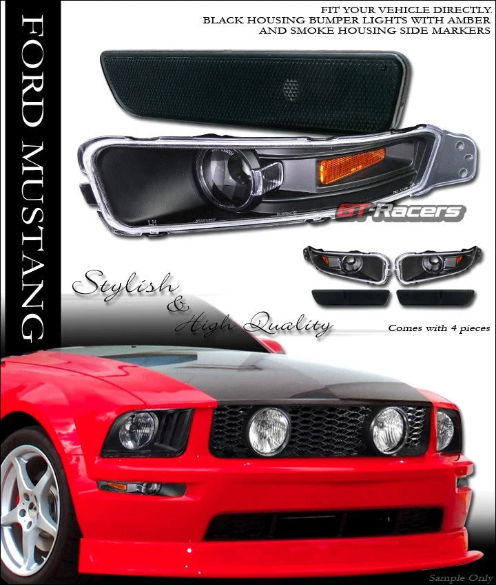 05-09 Mustang Black Corner Signal Amber+Rear Bumper Side Marker Lights Smoke