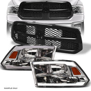 2013-2018 Ram 1500 Chrome LED Bar Headlights Amber+Blk Honeycomb Mesh Grille