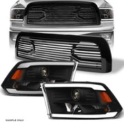 2010-2018 Ram 2500 Black LED Tube Projector Headlights Amber+Big Horn Grille