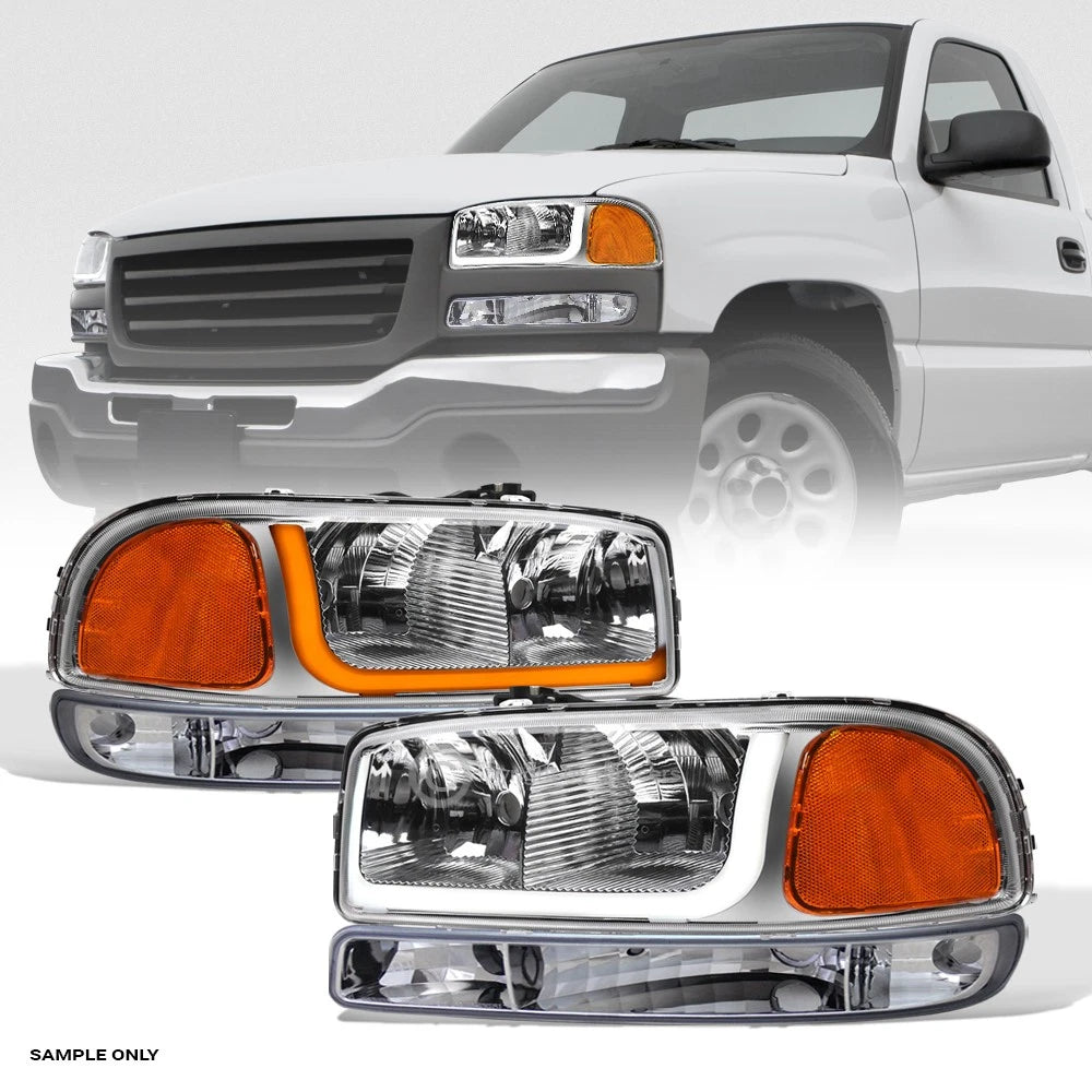 Switchback Sequential 99-06 Sierra/Yukon Chrome Headlight A+Bumper w/LED Bar