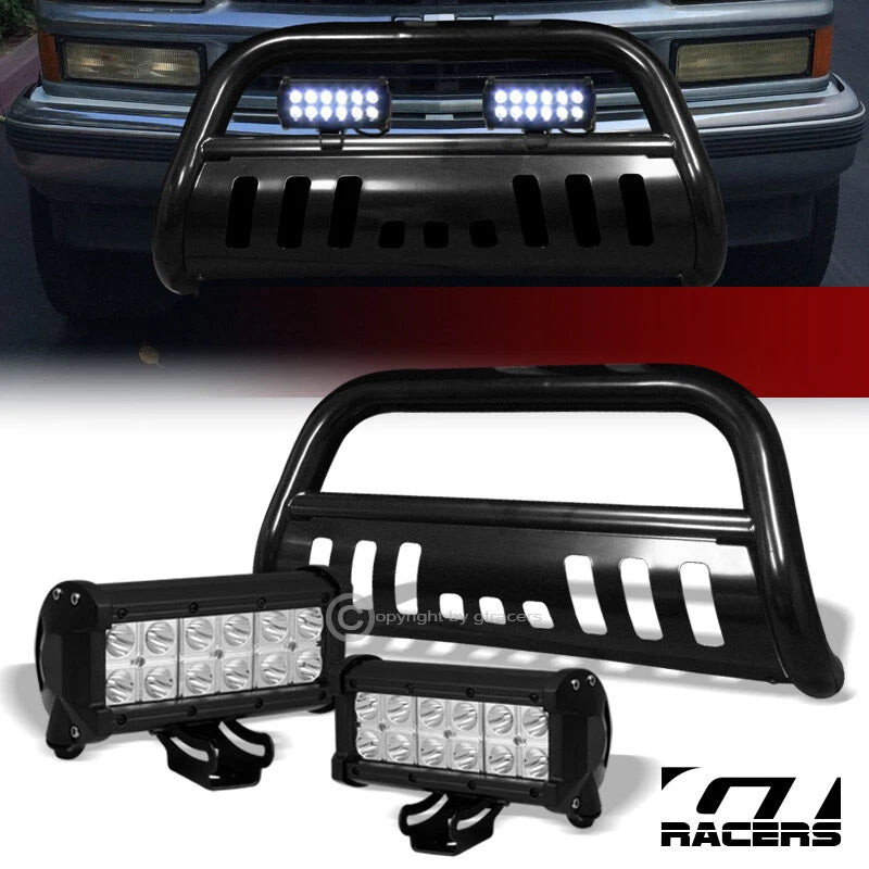 1988-2000 Chevy C10 C/K Silverado Black Bull Bar Guard+36W CREE LED Lights
