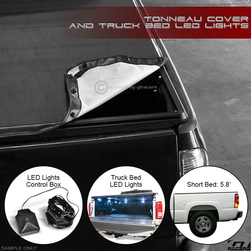2004-2007 Silverado/Sierra 5.8 Ft Short Bed Snap-On Tonneau Cover+LED Lights