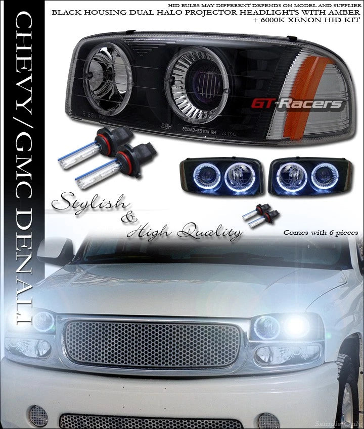6000K Hid Xenon Black Halo Projector Headlights Am 99-06 Sierra/Yukon/Denali