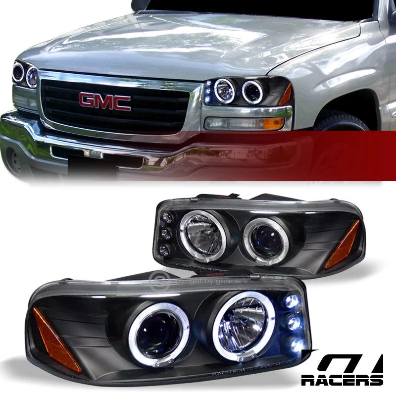 1999-2006 Sierra/Yukon Blk LED Halo Projector Headlights Signal Lamps Amber