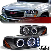 1999-2006 Sierra/Yukon Blk LED Halo Projector Headlights Signal Lamps Amber