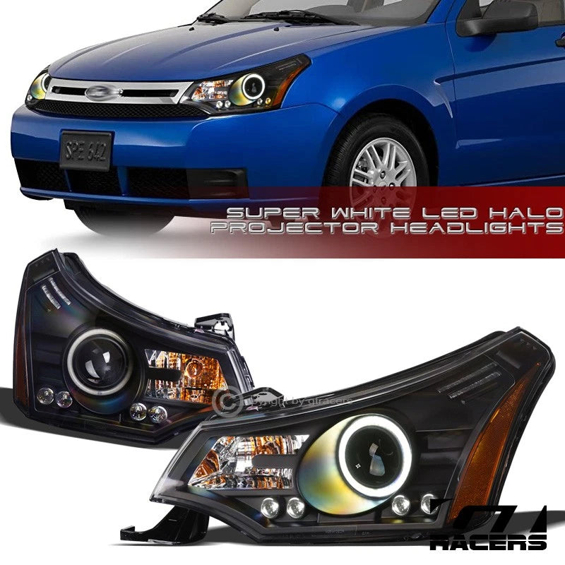 2008-2011 Ford Focus Matte Black DRL White LED Halo Projector Headlights ks
