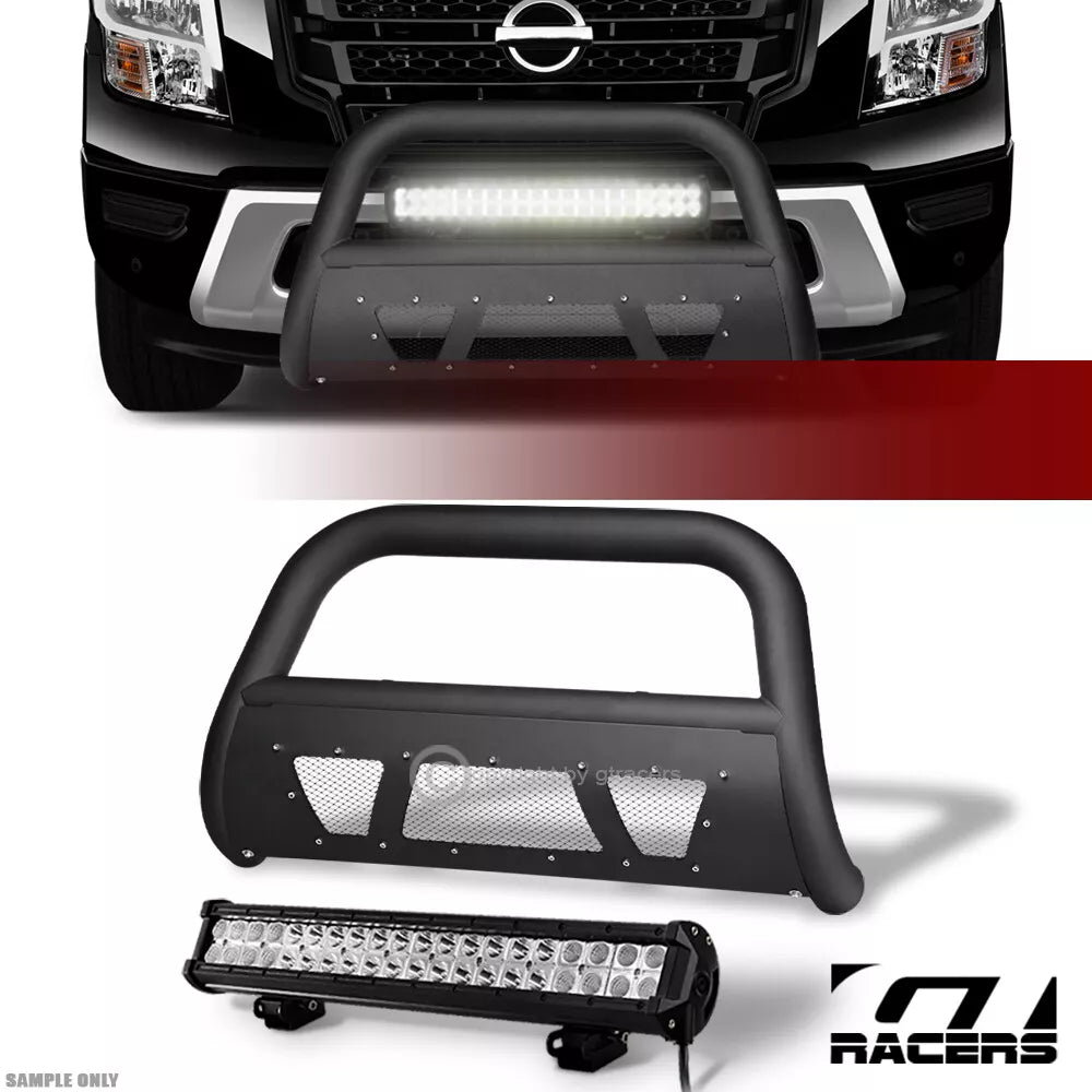 2016-2024 Titan XD Matte Black Studded Mesh Bull Bar+120W CREE LED Fog Light