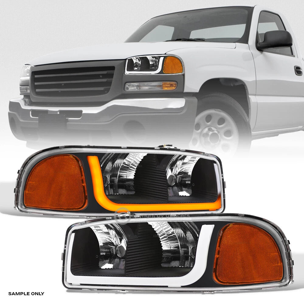 Switchback Sequential 1999-2006 Sierra/Yukon Black Headlights w/LED Tube Bar