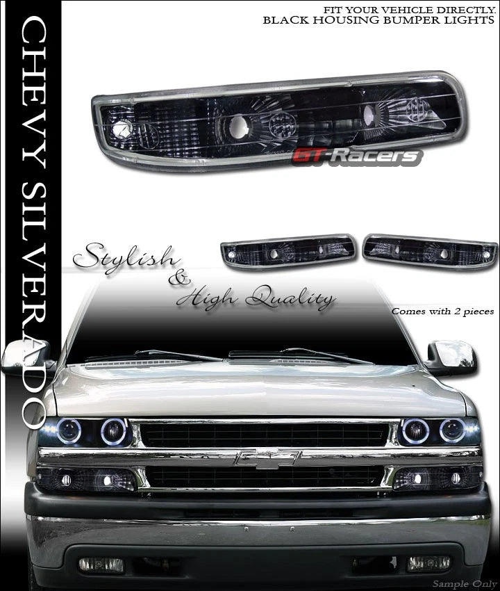 1999-2002 Chevy Silverado Black Housing Signal Bumper Corner Lights Lamps Yd