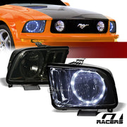2005-2009 Ford Mustang Smoke Housing Drl Led Halo Ring Headlights Lamps Nb