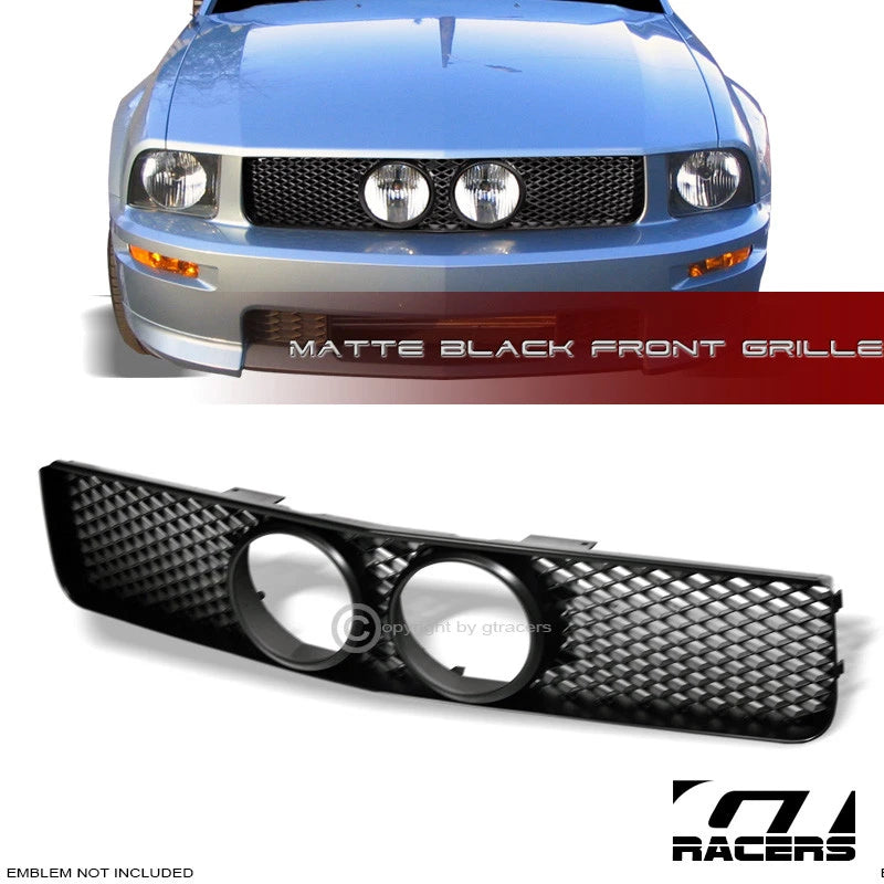 2005-2009 Mustang Gt Matte Black Mesh Front Bumper Grille w/Fog Lights Hole