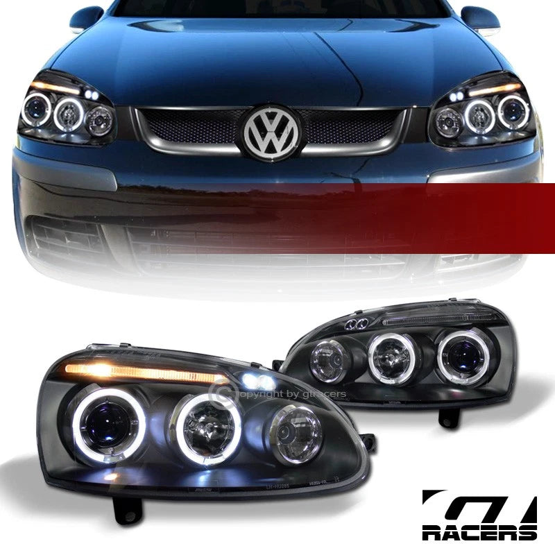 2006-2009 Golf/Gti/Jetta MK5 Blk LED Halo Projector Headlights Signal Lamps