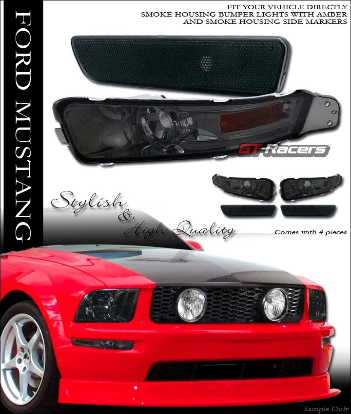 05-09 Ford Mustang Smoke Front Corner Signal Amber+Rear Bumper Marker Lights