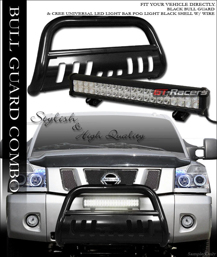 Black Bull Bar Guard w/120W CREE LED Fog Light 04-15 Nissan Titan/05+ Armada