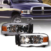 2002-2005 Dodge Ram Chrome Projector Headlights Signal Amber w/LED Tube Bar