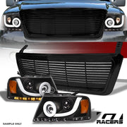 04-08 F150 Black Halo Sequential LED Bar Projector Headlights Amber+H Grille