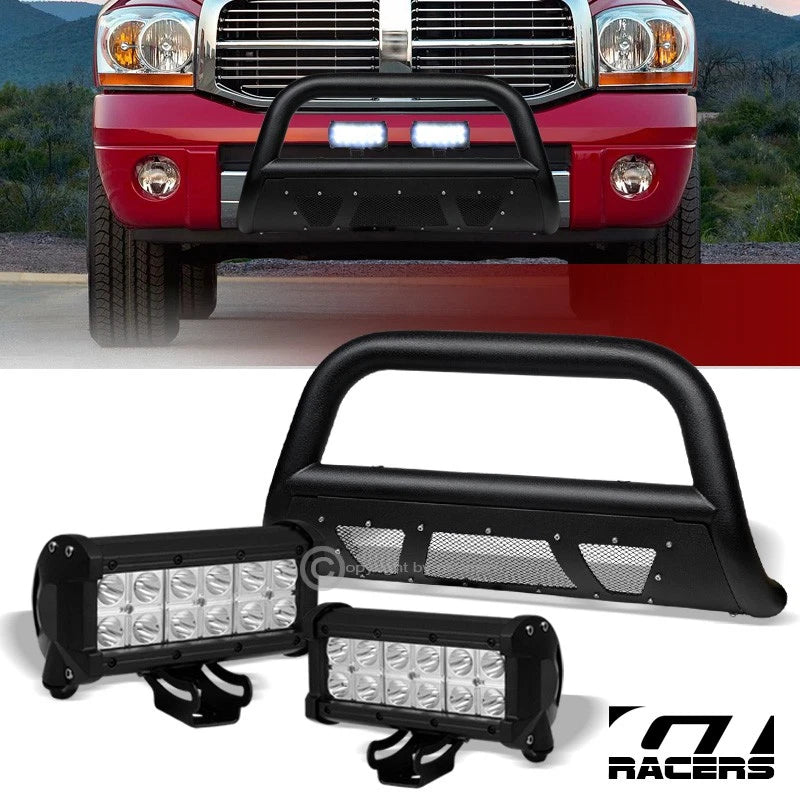 2006-2008 Ram 1500 Textured Black Studded Mesh Bull Bar+36W CREE LED Lights