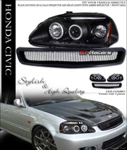 Black Halo Drl Led Projector Headlights Signal+R Mesh Grille Am 99-00 Civic