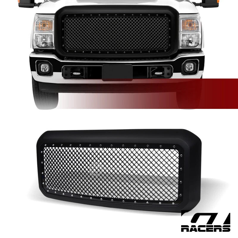 2011-2016 Ford F250/F350 Superduty Matte Black Rivet Bolt Mesh Front Grille