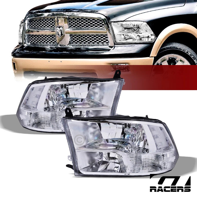 Quad Lamps 2009-2018 Dodge Ram Factory Style Chrome Clear Headlights Pair Nb