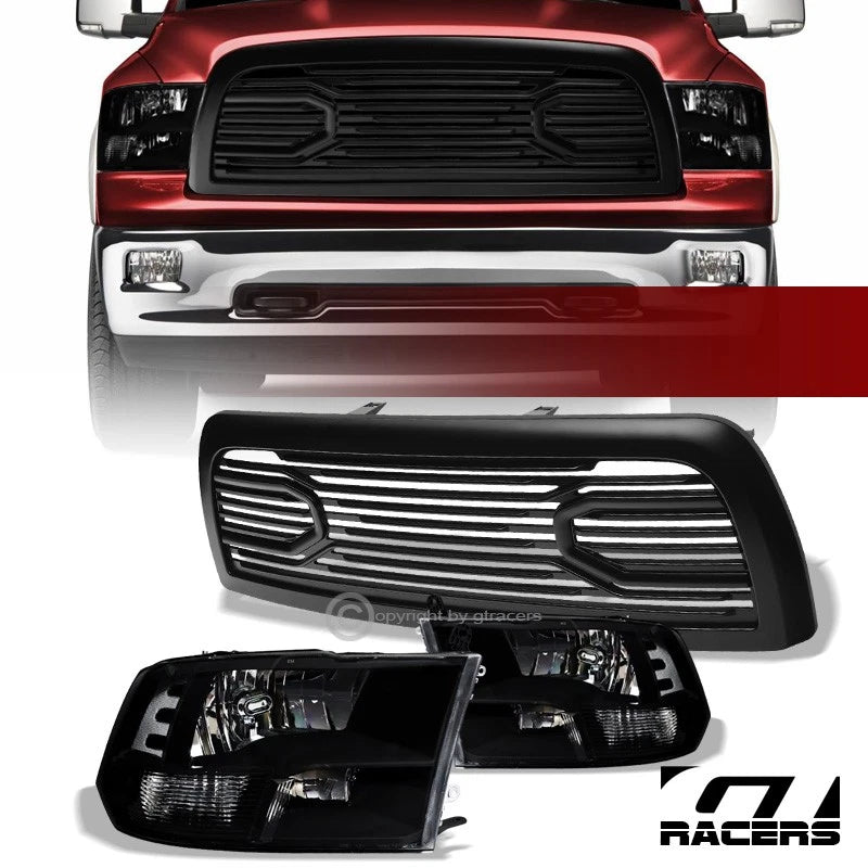 2010-2018 Dodge Ram 2500/3500 Black Quad Headlights nb+Matte Big Horn Grille