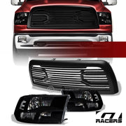 2010-2018 Dodge Ram 2500/3500 Black Quad Headlights nb+Matte Big Horn Grille