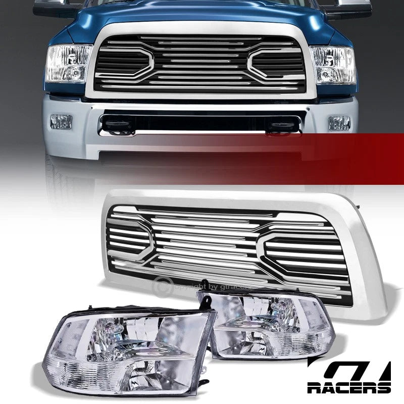 2010-2018 Dodge Ram 2500/3500 Chrome Quad Headlight nb+Big Horn Style Grille
