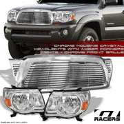2005-2011 Toyota Tacoma Chrome Headlight Signal Amber+Horizontal Hood Grille